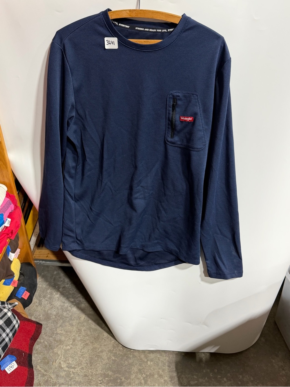#3641-Wrangler Navy Long Sleeve Pocket Tee